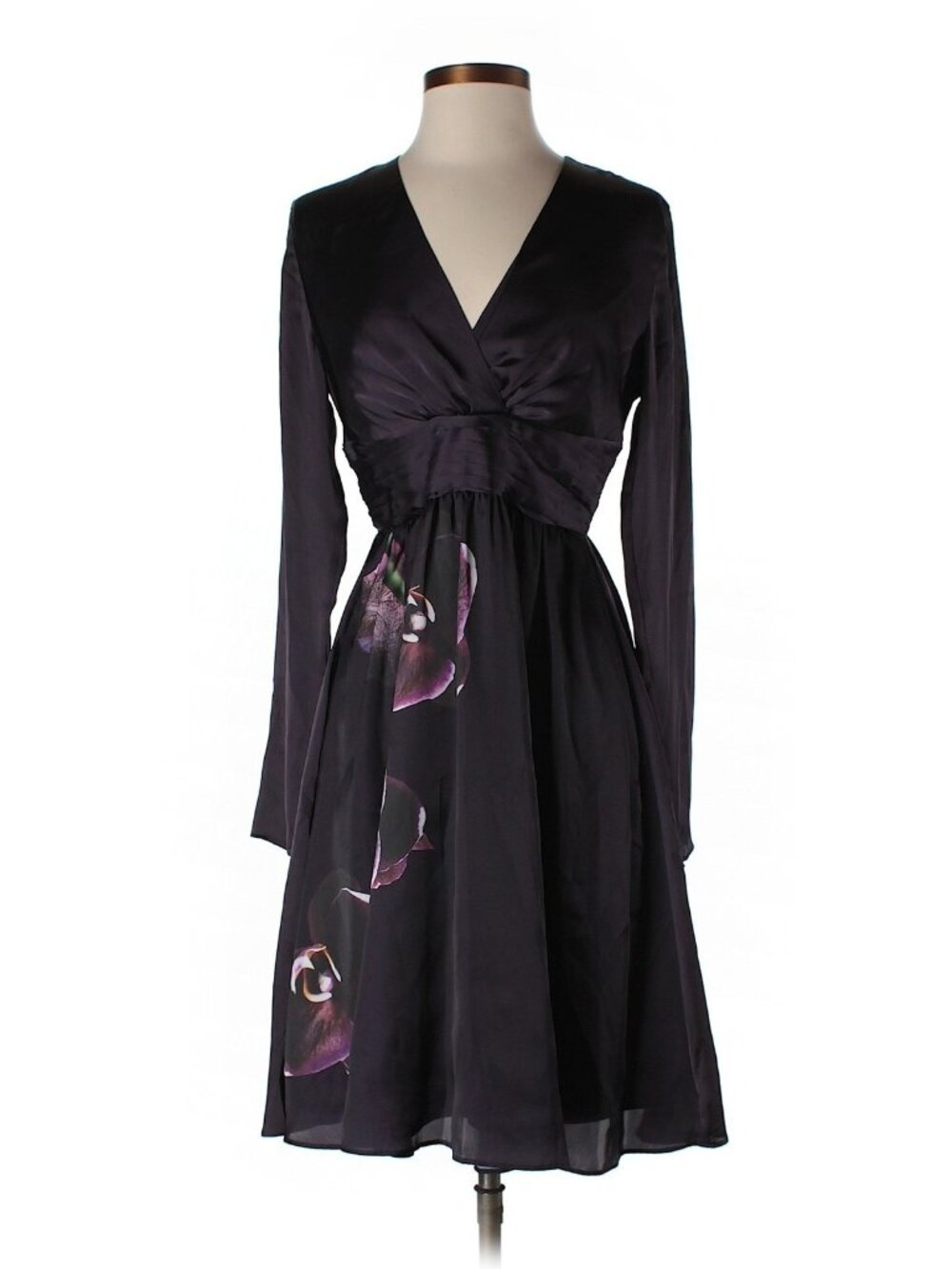 Women Altuzarra for Target Black Purple Orchid Surplice Neckline Dress Size 4